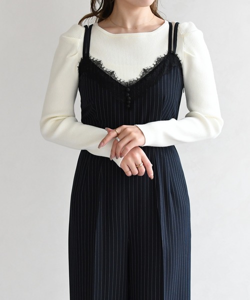 31 Sons de mode（トランテアン　ソン　ドゥ　モード）の「2026春夏新作 レーストリミングコンビネゾン（つなぎ/オールインワン・レディース・ネイビー/グレー・S/M）」の6枚目の写真