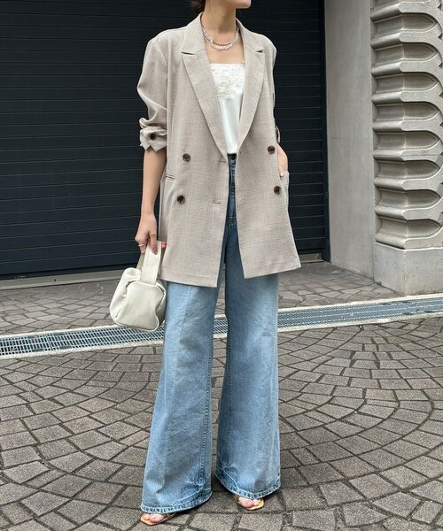 DouDou（ドゥドゥ）の「【インフルエンサー REI企画】リネンライクスラブジャケット（テーラードジャケット・レディース・ベージュ/チャコールグレー/モカ・FREE）」の22枚目の写真