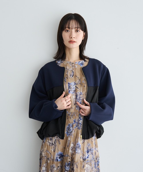 YECCA VECCA（イェッカヴェッカ）の「異素材MIXバルーンブルゾン（ブルゾン・レディース・ネイビー/ライトベージュ・FREE）」の14枚目の写真