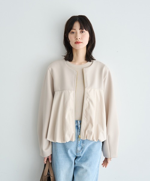 YECCA VECCA（イェッカヴェッカ）の「異素材MIXバルーンブルゾン（ブルゾン・レディース・ネイビー/ライトベージュ・FREE）」の3枚目の写真
