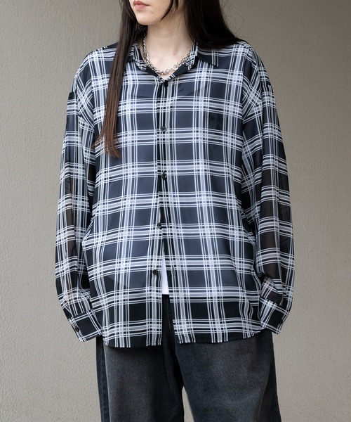 Limited Line Naive Magic(リミテッドラインナイーブマジック)の「【a】アソート総柄 ロングスリーブシアシャツ/アブストラクト/レオパード/チェック/柄(シャツ/ブラウス・メンズ・ブラック系2/ブラック系3/ブラック系1・LARGE/MEDIUM)」の12枚目の写真
