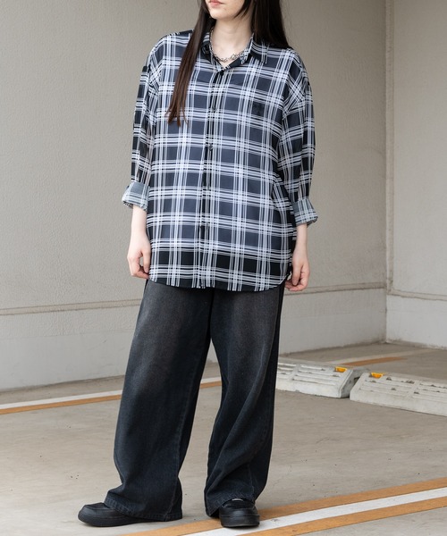Limited Line Naive Magic(リミテッドラインナイーブマジック)の「【a】アソート総柄 ロングスリーブシアシャツ/アブストラクト/レオパード/チェック/柄(シャツ/ブラウス・メンズ・ブラック系2/ブラック系3/ブラック系1・LARGE/MEDIUM)」の15枚目の写真