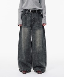 Camphor wood | CRACKED CHEMICAL-WASHED WIDE BAGGY JEANS / クラック加工ケミカルウォッシュワイドバギーシーンズ(デニムパンツ)