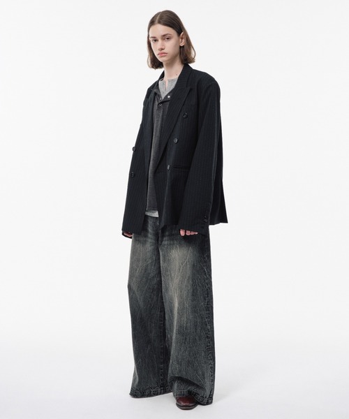 Camphor wood（カンファーウッド）の「CRACKED CHEMICAL-WASHED WIDE BAGGY JEANS / クラック加工ケミカルウォッシュワイドバギーシーンズ（デニムパンツ・メンズ・ブラック/インディゴブルー/ピンク系・SMALL/MEDIUM/LARGE）」の6枚目の写真