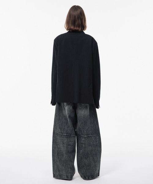 Camphor wood（カンファーウッド）の「CRACKED CHEMICAL-WASHED WIDE BAGGY JEANS / クラック加工ケミカルウォッシュワイドバギーシーンズ（デニムパンツ・メンズ・ブラック/インディゴブルー/ピンク系・SMALL/MEDIUM/LARGE）」の7枚目の写真