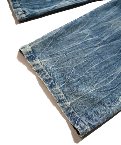 CRACKED CHEMICAL-WASHED WIDE BAGGY JEANS / クラック加工ケミカル