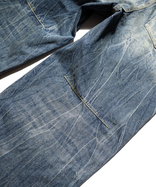 CRACKED CHEMICAL-WASHED WIDE BAGGY JEANS / クラック加工ケミカル