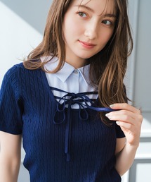 2026春夏新作 シャツレイヤードケーブルリボンニット
