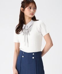 2026春夏新作 シャツレイヤードケーブルリボンニット