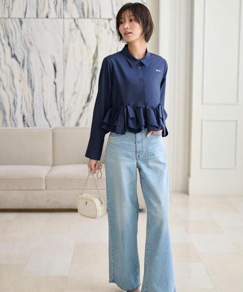 JILL by JILL STUART(ジルバイジルスチュアート)の「フリルヘムショートブラウス(シャツ/ブラウス・レディース・ネイビー/ホワイト/ブルー・FREE)」の14枚目の写真