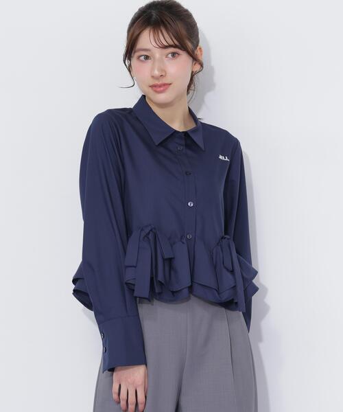JILL by JILL STUART(ジルバイジルスチュアート)の「フリルヘムショートブラウス(シャツ/ブラウス・レディース・ネイビー/ホワイト/ブルー・FREE)」の11枚目の写真