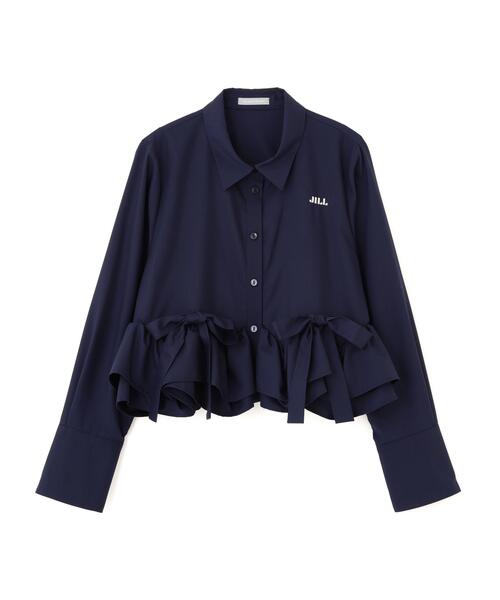 JILL by JILL STUART(ジルバイジルスチュアート)の「フリルヘムショートブラウス(シャツ/ブラウス・レディース・ネイビー/ホワイト/ブルー・FREE)」の5枚目の写真