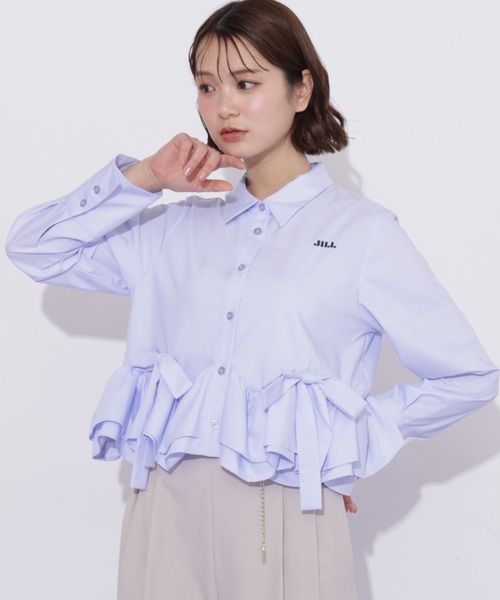 JILL by JILL STUART(ジルバイジルスチュアート)の「フリルヘムショートブラウス(シャツ/ブラウス・レディース・ネイビー/ホワイト/ブルー・FREE)」の3枚目の写真