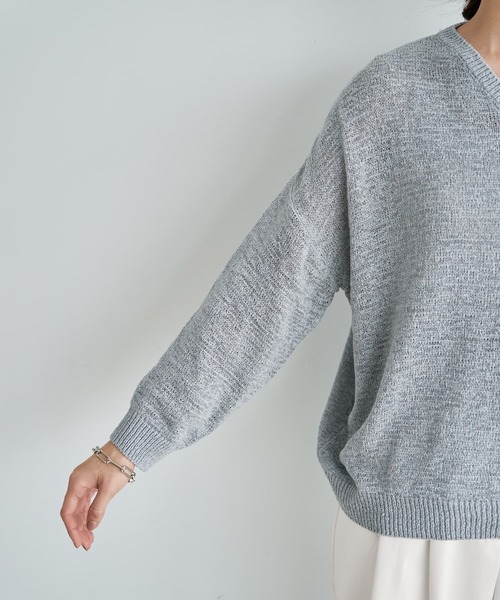 STYLE DELI（スタイルデリ）の「微シアーシャリ感Vネックニット（ニット/セーター・レディース・ライトグレー/オフホワイト・FREE）」の5枚目の写真