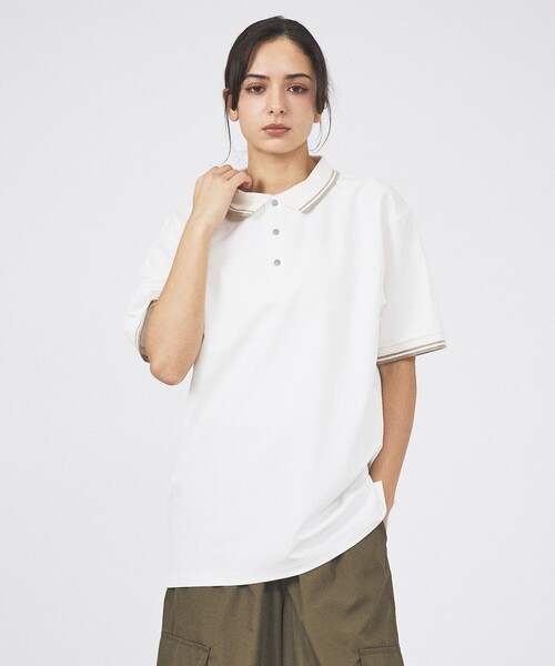 TAION(タイオン)の「【TAION / タイオン】 NON DOWN BASIC JERSEY FABLIC HALF SLEEVE POLO /ジャージー ファブリック ハーフ ポロシャツ/ユニセックス 【WEB限定】(ポロシャツ・メンズ・オフホワイト/ダークネイビー/ブラック・XL/L/M)」の2枚目の写真