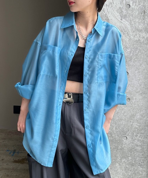 PAGEBOY（ページボーイ）の「クルケアシアーシャツロングスリーブ（シャツ/ブラウス・レディース・オフホワイト/ブラック/ブルー/ドット・FREE）」の3枚目の写真