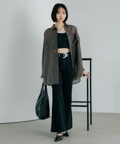 PAGEBOY（ページボーイ）の「クルケアシアーシャツロングスリーブ（シャツ/ブラウス・レディース・オフホワイト/ブラック/ブルー/ドット・FREE）」の21枚目の写真