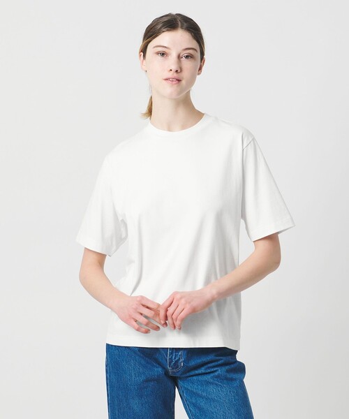 LOEFF（ロエフ）の「＜LOEFF＞スビンコットン ショートスリーブ カットソー（Tシャツ/カットソー・レディース・グレー系/ホワイト・FREE）」の4枚目の写真