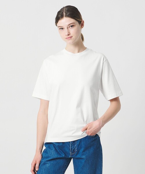 LOEFF（ロエフ）の「＜LOEFF＞スビンコットン ショートスリーブ カットソー（Tシャツ/カットソー・レディース・グレー系/ホワイト・FREE）」の5枚目の写真