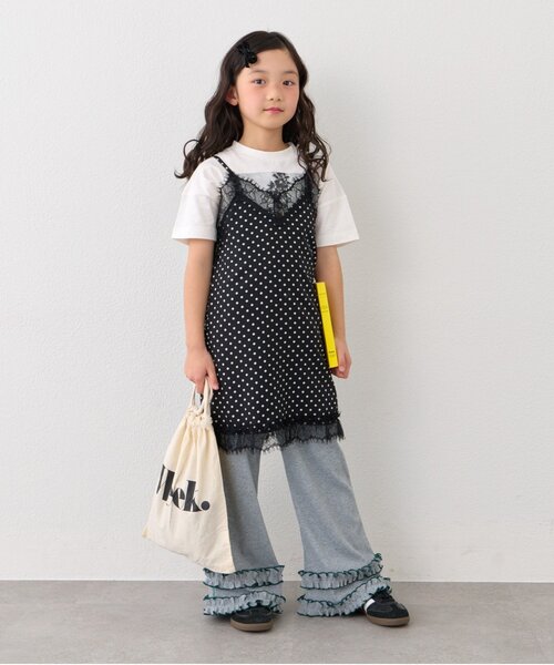 CIAOPANIC TYPY(チャオパニックティピー)の「【KIDS】裾フリル配色ステッチ微フレアリブパンツ《ジュニアサイズあり》(スウェットパンツ・キッズ・グレー/ブラック/ブルー・MEDIUM/SMALL/XX-LARGE/X-LARGE/LARGE)」の6枚目の写真