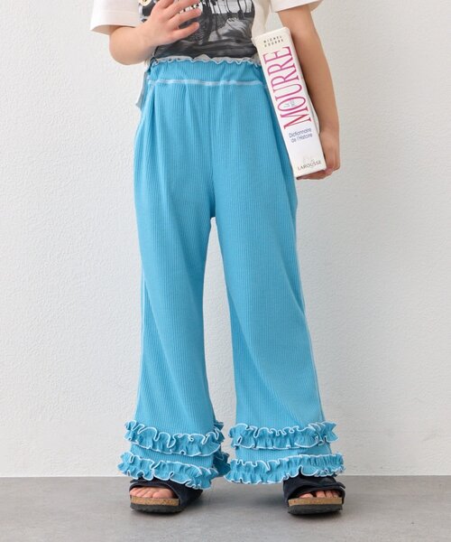 CIAOPANIC TYPY(チャオパニックティピー)の「【KIDS】裾フリル配色ステッチ微フレアリブパンツ《ジュニアサイズあり》(スウェットパンツ・キッズ・グレー/ブラック/ブルー・MEDIUM/SMALL/XX-LARGE/X-LARGE/LARGE)」の8枚目の写真