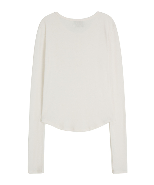 ERER(エルエル)の「Henley Neck Soft T-shirt White(Tシャツ/カットソー・レディース・ホワイト・F)」の2枚目の写真