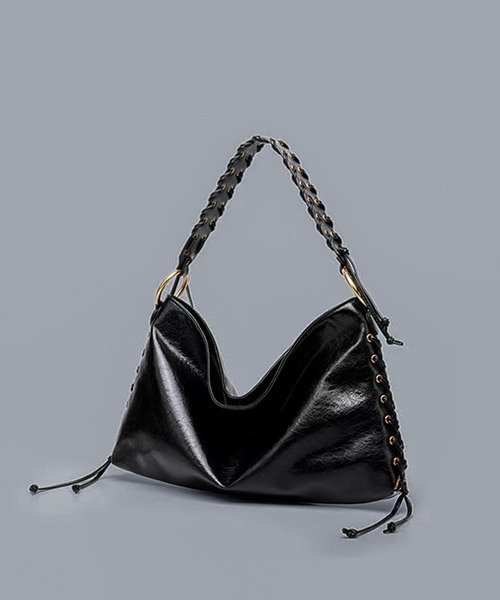folka(フォルカ)の「2C67-NK レースアップ ワンハンドル ショルダーバッグ(ハンドバッグ・レディース・ブラック/レッド・ONESIZE)」の1枚目の写真