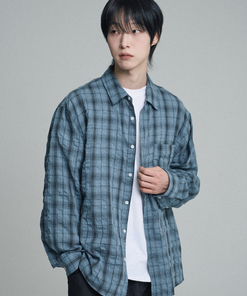MOOVN（ムブン）の「ヴィンテージリンクルチェックシャツブルー（シャツ/ブラウス・メンズ・その他・LARGE/MEDIUM）」の7枚目の写真