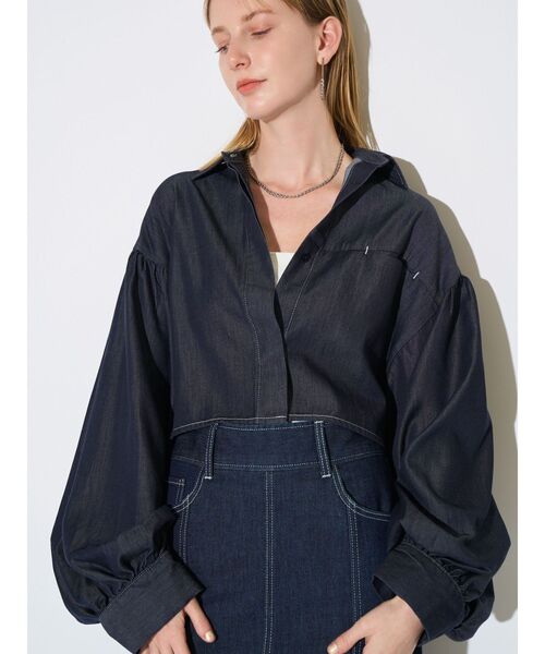 ELENDEEK（エレンディーク）の「クロップドシャツ（シャツ/ブラウス・レディース・インディゴブルー/その他1/オフホワイト・FREE）」の2枚目の写真