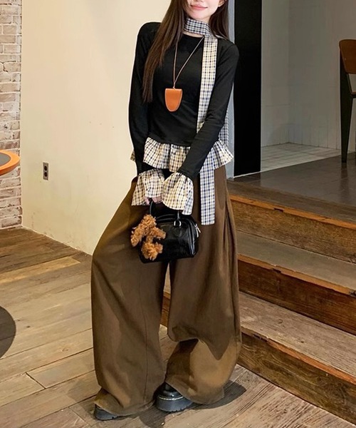 HALEY PESCA（ヘーリーペスカ）の「HALEY PESCA/紐付きフリルトップス　カットソー（Tシャツ/カットソー・レディース・ブラック・SMALL）」の4枚目の写真