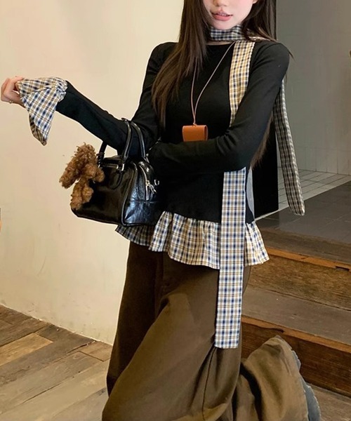 HALEY PESCA（ヘーリーペスカ）の「HALEY PESCA/紐付きフリルトップス　カットソー（Tシャツ/カットソー・レディース・ブラック・SMALL）」の5枚目の写真