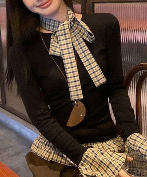 HALEY PESCA（ヘーリーペスカ）の「HALEY PESCA/紐付きフリルトップス　カットソー（Tシャツ/カットソー・レディース・ブラック・SMALL）」の7枚目の写真