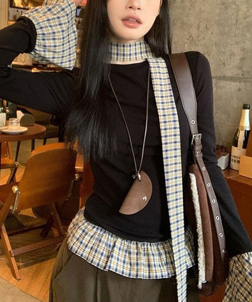 HALEY PESCA（ヘーリーペスカ）の「HALEY PESCA/紐付きフリルトップス　カットソー（Tシャツ/カットソー・レディース・ブラック・SMALL）」の9枚目の写真