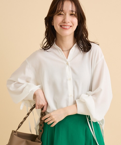 Green Parks(グリーンパークス)の「【しゃれシャツ】イージーケアシャーリングシャツ(シャツ/ブラウス・レディース・ブラック/サックスブルー/オフホワイト/ベージュ・FREE)」の2枚目の写真