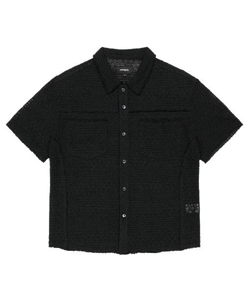 MAHAGRID(マハグリッド)の「『mahagrid/マハグリッド』RAW CUT KNIT HALF SHIRT/ローカット ニット ハーフシャツ(シャツ/ブラウス・レディース・ブラック/アイボリー・S)」の2枚目の写真