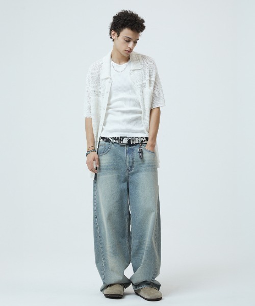 MAHAGRID(マハグリッド)の「『mahagrid/マハグリッド』RAW CUT KNIT HALF SHIRT/ローカット ニット ハーフシャツ(シャツ/ブラウス・レディース・ブラック/アイボリー・S)」の4枚目の写真