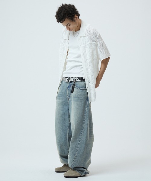 MAHAGRID(マハグリッド)の「『mahagrid/マハグリッド』RAW CUT KNIT HALF SHIRT/ローカット ニット ハーフシャツ(シャツ/ブラウス・レディース・ブラック/アイボリー・S)」の5枚目の写真