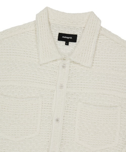 MAHAGRID(マハグリッド)の「『mahagrid/マハグリッド』RAW CUT KNIT HALF SHIRT/ローカット ニット ハーフシャツ(シャツ/ブラウス・レディース・ブラック/アイボリー・S)」の8枚目の写真