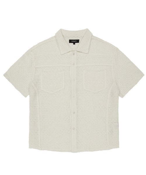 MAHAGRID(マハグリッド)の「『mahagrid/マハグリッド』RAW CUT KNIT HALF SHIRT/ローカット ニット ハーフシャツ(シャツ/ブラウス・レディース・ブラック/アイボリー・S)」の6枚目の写真