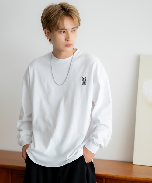 En serio TOKYO(エンソリオトーキョー)の「【SIDEWAYSTANCE】刺しゅうダウナーブルドッグ長袖Tシャツ SIDE24-133(Tシャツ/カットソー・メンズ・ブラック/カーキ/ホワイト/オートミール・SMALL/MEDIUM/LARGE/X-LARGE)」の20枚目の写真
