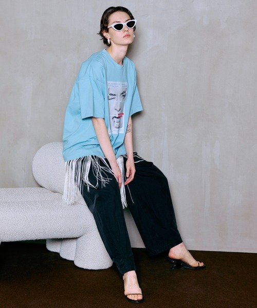 MAISON SPECIAL(メゾンスペシャル)の「Fringe Cupra Jersey T-Shirt/フリンジキュプラジャージTシャツ(Tシャツ/カットソー・レディース・ブルー/アイボリー/ブラック・FREE)」の12枚目の写真