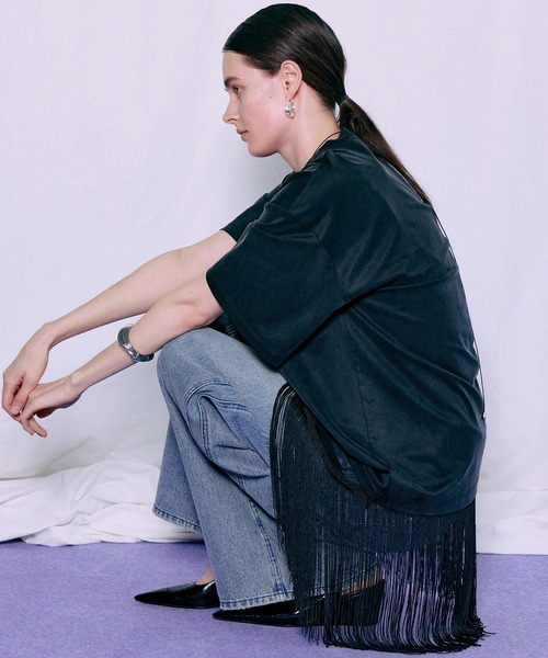 MAISON SPECIAL(メゾンスペシャル)の「Fringe Cupra Jersey T-Shirt/フリンジキュプラジャージTシャツ(Tシャツ/カットソー・レディース・ブルー/アイボリー/ブラック・FREE)」の9枚目の写真