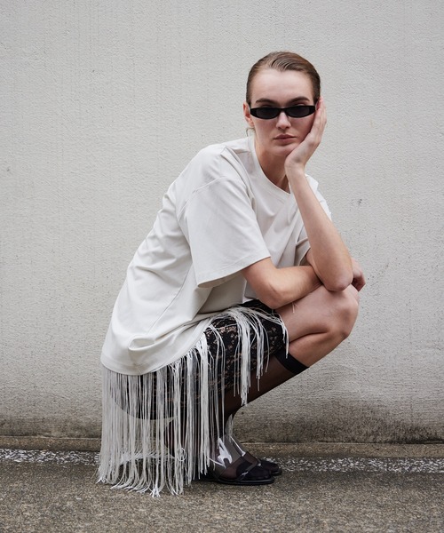 MAISON SPECIAL(メゾンスペシャル)の「Fringe Cupra Jersey T-Shirt/フリンジキュプラジャージTシャツ(Tシャツ/カットソー・レディース・ブルー/アイボリー/ブラック・FREE)」の5枚目の写真
