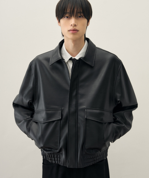 DRAW FIT（ドローフィット）の「A-2 レザー ブルゾン ジャケット [ブラック]（ライダースジャケット・メンズ・その他・M/XL/L）」の2枚目の写真