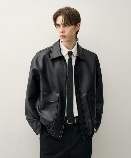 DRAW FIT（ドローフィット）の「A-2 レザー ブルゾン ジャケット [ブラック]（ライダースジャケット・メンズ・その他・M/XL/L）」の8枚目の写真