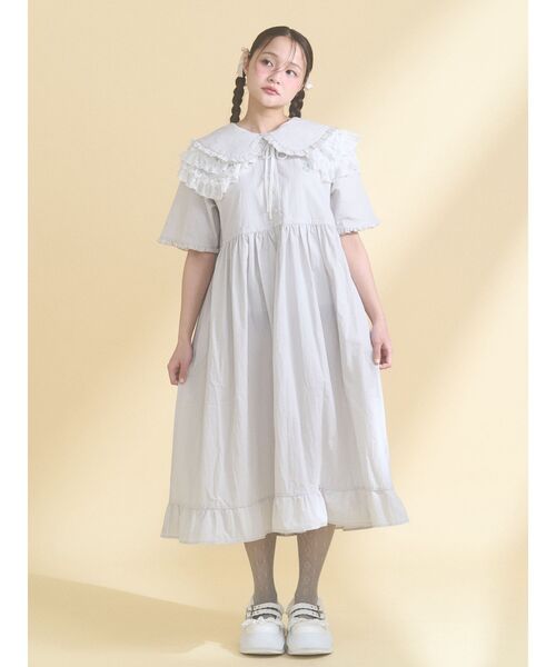 merry jenny(メリージェニー)の「bear刺繍シャツワンピース(ワンピース・レディース・ライトグレー/ネイビー・FREE)」の7枚目の写真