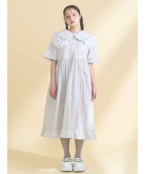 merry jenny(メリージェニー)の「bear刺繍シャツワンピース(ワンピース・レディース・ライトグレー/ネイビー・FREE)」の8枚目の写真