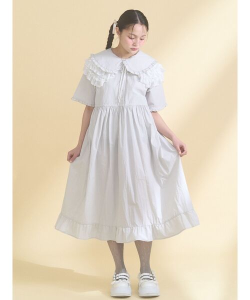 merry jenny(メリージェニー)の「bear刺繍シャツワンピース(ワンピース・レディース・ライトグレー/ネイビー・FREE)」の9枚目の写真