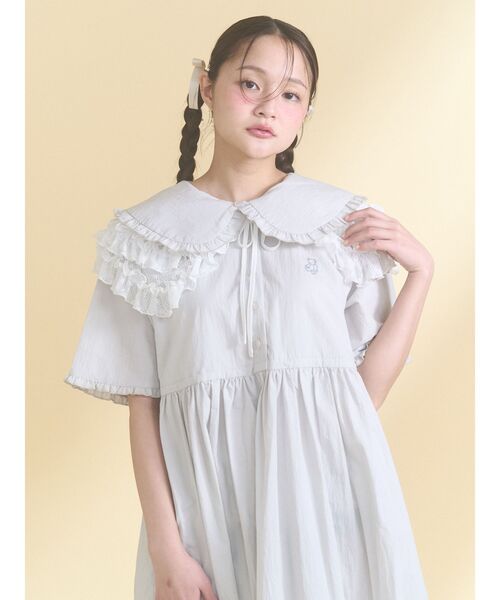 merry jenny(メリージェニー)の「bear刺繍シャツワンピース(ワンピース・レディース・ライトグレー/ネイビー・FREE)」の10枚目の写真