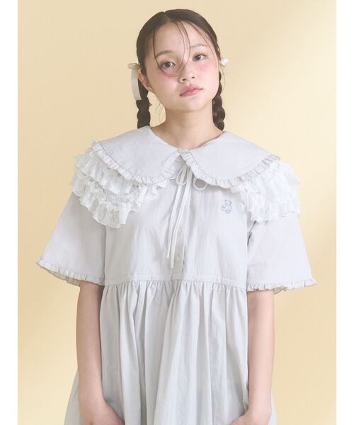 merry jenny(メリージェニー)の「bear刺繍シャツワンピース(ワンピース・レディース・ライトグレー/ネイビー・FREE)」の11枚目の写真